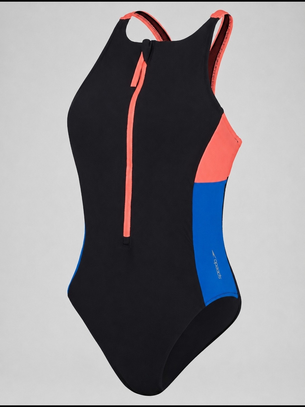 Speedo Black Coral Women's Colorblock Zip Swimsuit One-piece Size Large